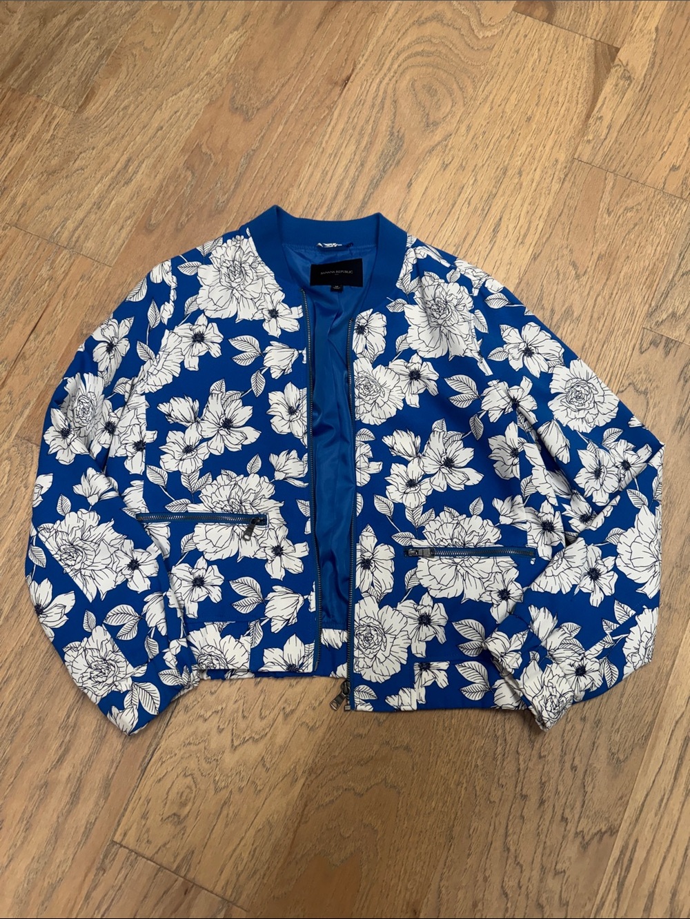 Banana Republic Blue and White Floral Bomber Jacket
